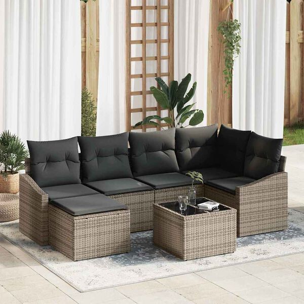 vidaXL Ensemble de Canap&eacute;s avec coussin 7 pcs Gris polyrotin