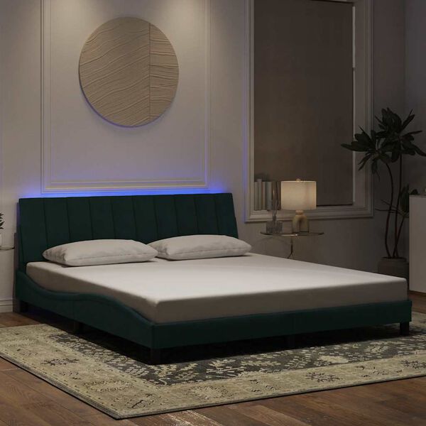 vidaXL Cadre de lit avec LED sans matelas Hanko vert fonc&eacute; 180x200 cm velours