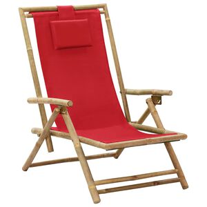 vidaXL Fauteuil pliant inclinable en bambou rouge et tissu