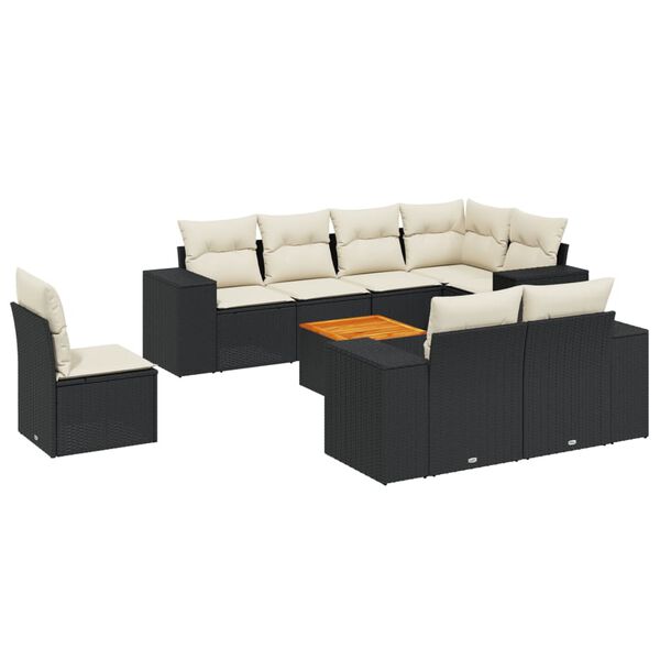 vidaXL Salon de jardin 9 pcs avec coussins noir r&eacute;sine tress&eacute;e