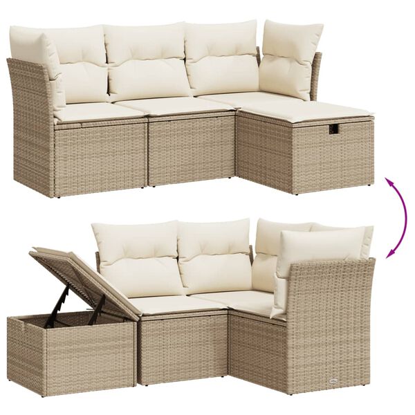 vidaXL Salon de jardin avec coussins 4 pcs beige r&eacute;sine tress&eacute;e