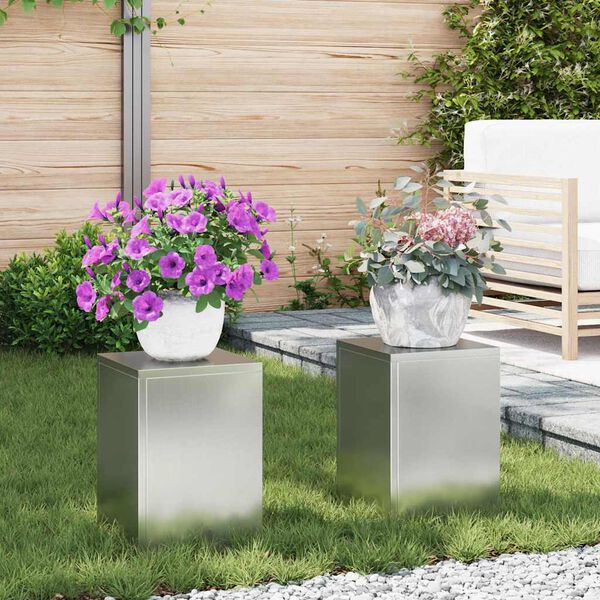 vidaXL Support de Plante 2 pcs Argent 24 x 24 x 35 cm Acier galvanisé