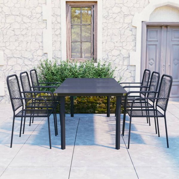 vidaXL Ensemble &agrave; manger de jardin 7 pcs noir verre et acier