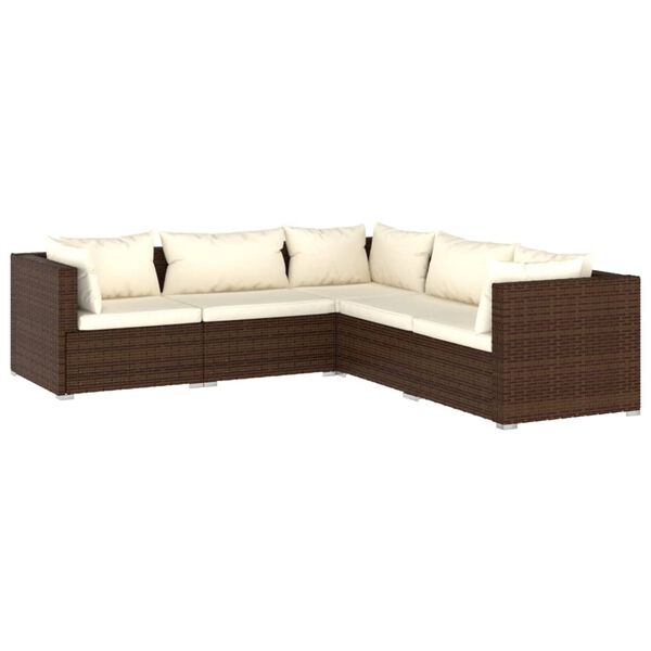 vidaXL Salon de jardin 5 pcs avec coussins R&eacute;sine tress&eacute;e Marron