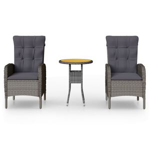 vidaXL Ensemble de bistro de jardin 3 pcs R&eacute;sine tress&eacute;e Gris
