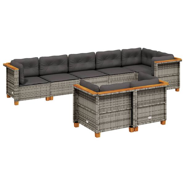 vidaXL Salon de jardin 8 pcs avec coussins gris r&eacute;sine tress&eacute;e