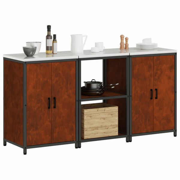 vidaXL Ensemble de rangement cuisine 3 pcs Rouill&eacute; Acier patin&eacute;