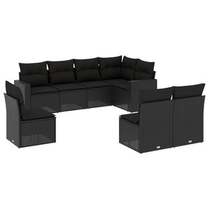 vidaXL Salon de jardin 8 pcs avec coussins noir r&eacute;sine tress&eacute;e