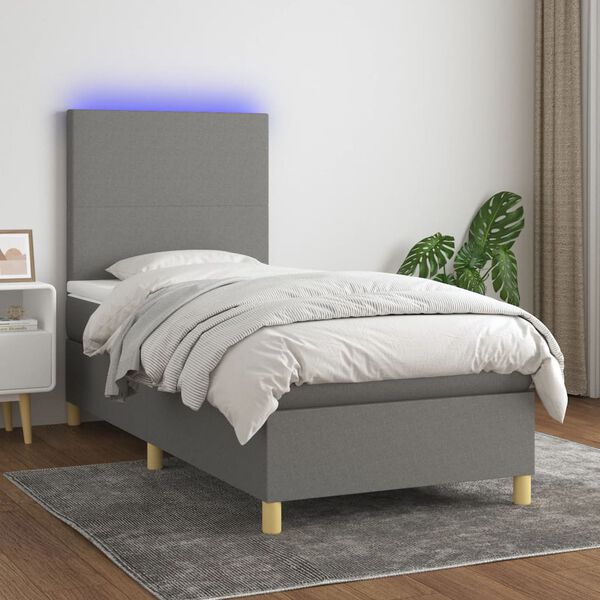 vidaXL Sommier &agrave; lattes de lit et matelas et LED Gris fonc&eacute; 100x200 cm