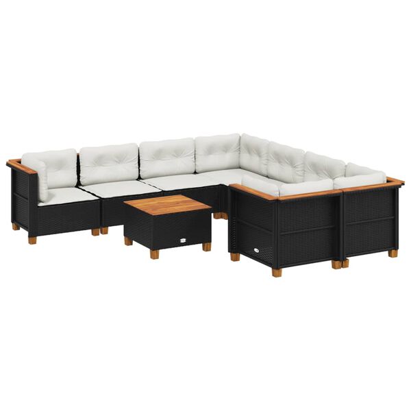vidaXL Salon de jardin 9 pcs avec coussins noir r&eacute;sine tress&eacute;e