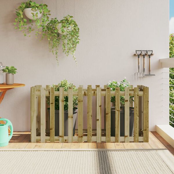 vidaXL Lit sur&eacute;lev&eacute; de jardin design de cl&ocirc;ture bois de pin impr&eacute;gn&eacute;