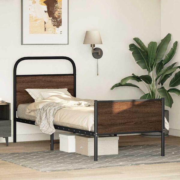 vidaXL Cadre de lit sans matelas 75x190cm ch&ecirc;ne marron bois ing&eacute;nierie