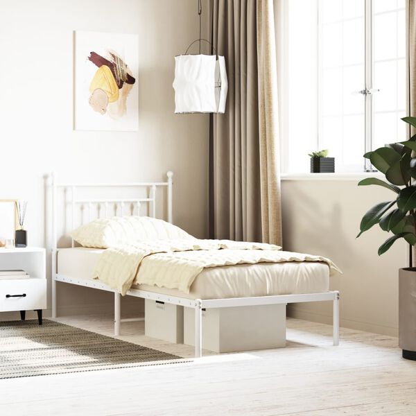 vidaXL Cadre de lit m&eacute;tal sans matelas avec t&ecirc;te de lit blanc 90x200cm