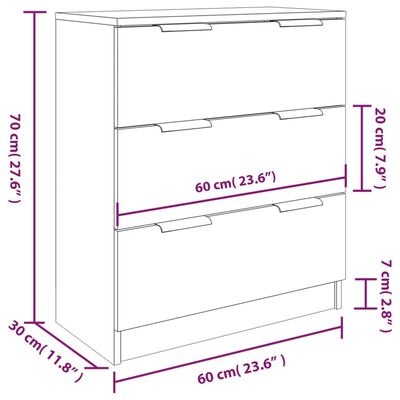 vidaXL Buffets 3 pcs Chêne sonoma Bois d'ingénierie