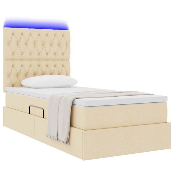 vidaXL Lit avec rangement et LED avec LED Cr&egrave;me 90 x 190 cm Polyester