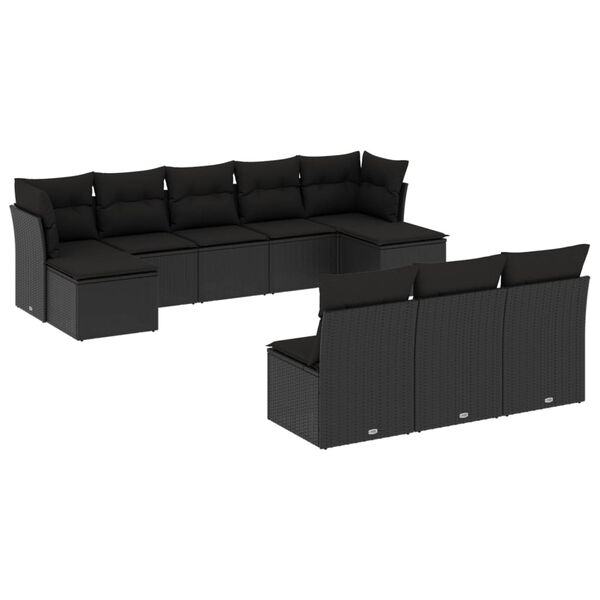 vidaXL Salon de jardin 10 pcs avec coussins noir r&eacute;sine tress&eacute;e
