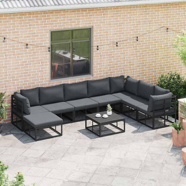 vidaXL Ensemble de canap&eacute; de jardin avec coussin Noir Aluminium