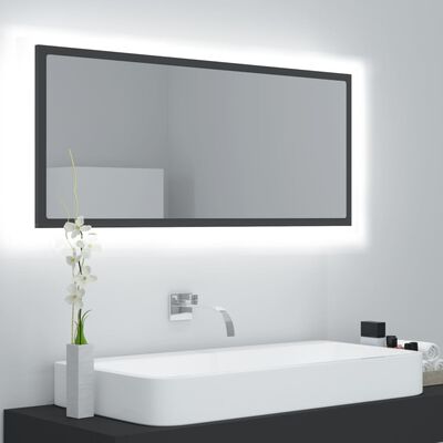 vidaXL Miroir à LED de salle de bain Gris 100x8,5x37 cm Acrylique