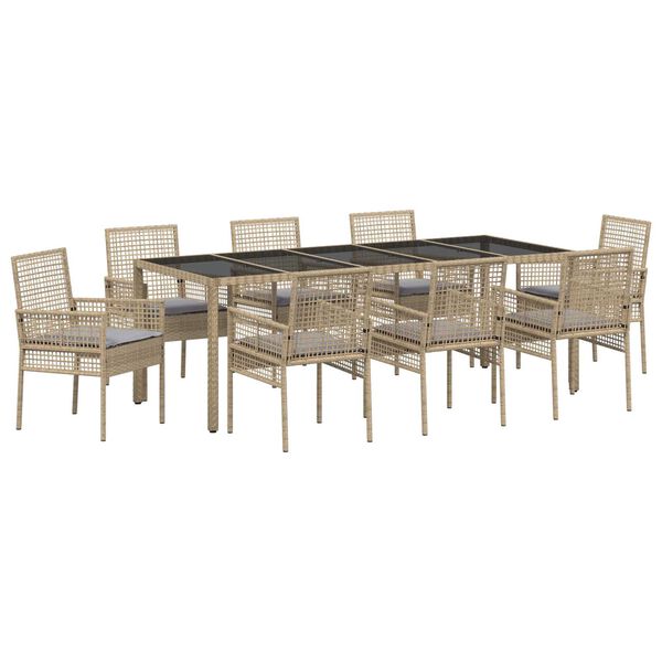 vidaXL Ensemble de salle &agrave; manger pour jardin 9 pcs Beige polyrotin