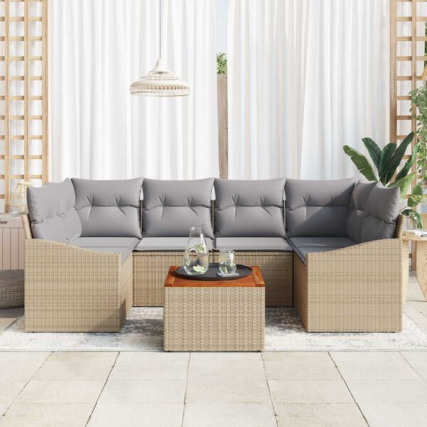 vidaXL Ensemble de canap&eacute; de jardin avec coussin 7 pcs Beige polyrotin
