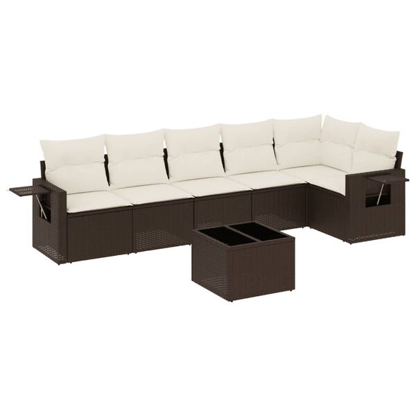 vidaXL Salon de jardin avec coussins 7 pcs marron r&eacute;sine tress&eacute;e