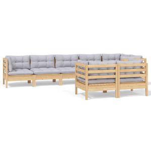 vidaXL Salon de jardin 8 pcs avec coussins gris Bois de pin massif