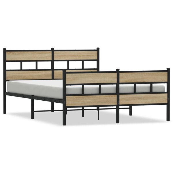 vidaXL Cadre de lit en m&eacute;tal sans matelas ch&ecirc;ne sonoma 150x200 cm