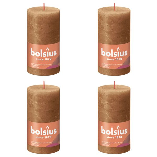 Bolsius Bougies pilier rustiques Shine 4 pcs 130x68 mm Marron &eacute;pice