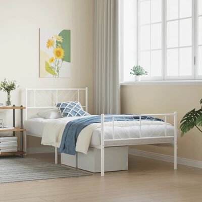 vidaXL Cadre de lit métal sans matelas et pied de lit blanc 100x190 cm