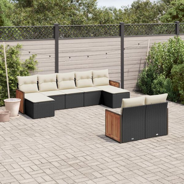 vidaXL Salon de jardin 9 pcs avec coussins noir r&eacute;sine tress&eacute;e