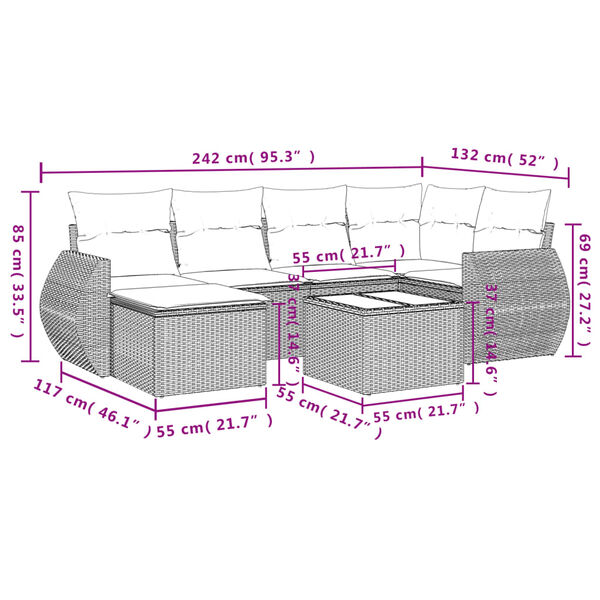vidaXL Salon de jardin avec coussins 7 pcs beige r&eacute;sine tress&eacute;e