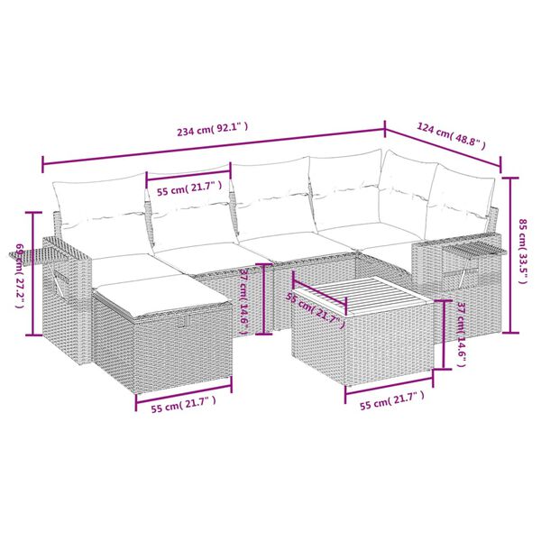 vidaXL Salon de jardin avec coussins 7 pcs beige r&eacute;sine tress&eacute;e