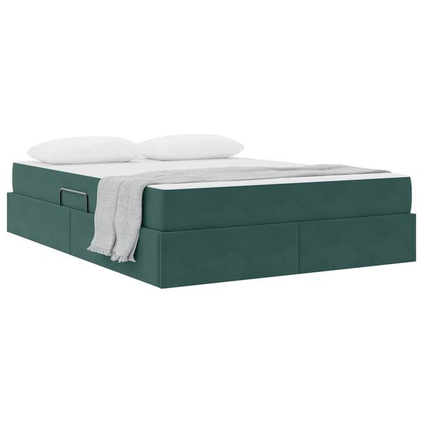 vidaXL Lit avec rangement et matelas Vert fonc&eacute; 140 x 200 cm Velours