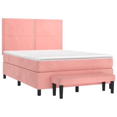 vidaXL Sommier à lattes de lit avec matelas Rose 140x200 cm Velours