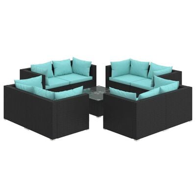 vidaXL Salon de jardin 9 pcs avec coussins Résine tressée Noir