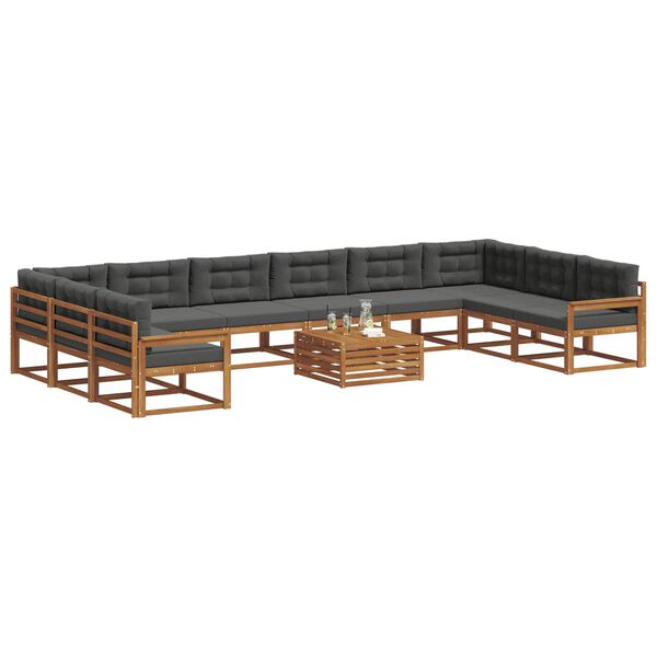 vidaXL Ensemble de canap&eacute;s d'ext&eacute;rieur 11 pcs Naturel et Anthracite