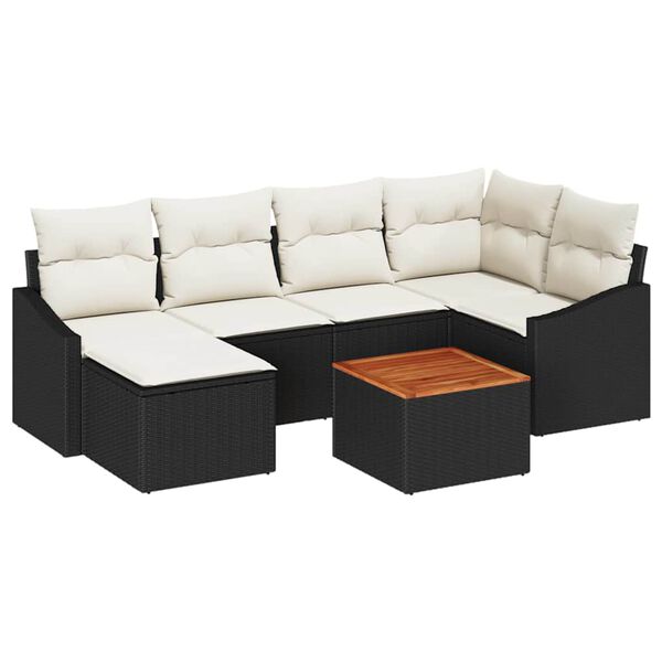 vidaXL Ensemble de canap&eacute; de jardin avec coussin 7 pcs Noir polyrotin