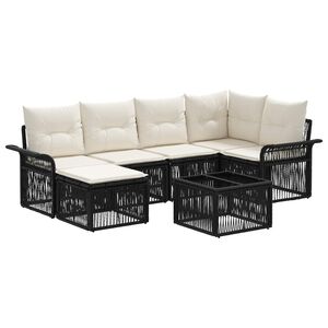 vidaXL Ensemble de canap&eacute; de jardin 7 pc Noir polyrotin