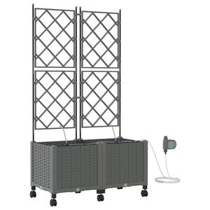vidaXL Porte-plante de jardin avec irrigation et roues 2 pc Gris clair