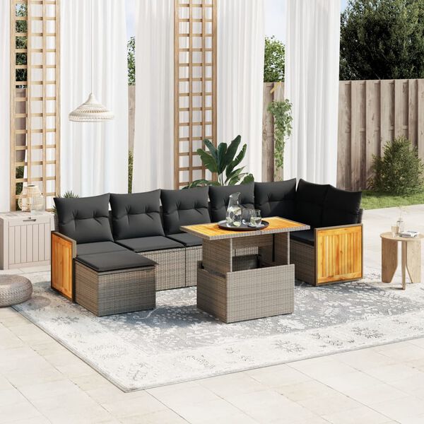 vidaXL Salon de jardin 8 pcs avec coussins gris r&eacute;sine tress&eacute;e