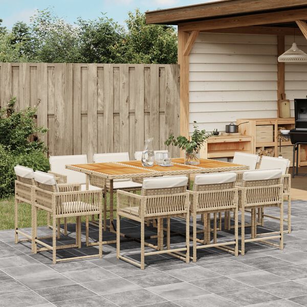 vidaXL Ensemble &agrave; manger de jardin et coussins 11 pcs beige poly rotin