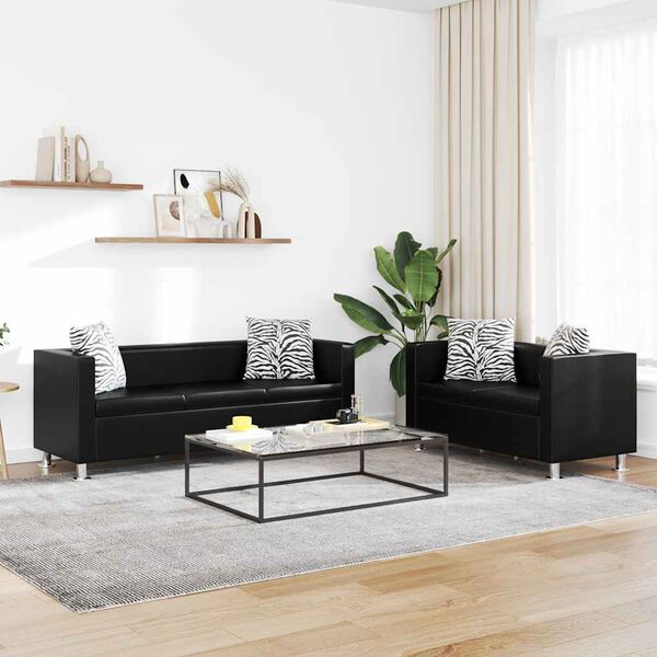 vidaXL Jeu de canap&eacute; &agrave; 2 places et &agrave; 3 places Cuir synth&eacute;tique Noir