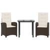 vidaXL Ensemble &agrave; manger de jardin 3 pcs et coussins marron poly rotin
