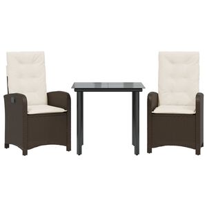 vidaXL Ensemble &agrave; manger de jardin 3 pcs et coussins marron poly rotin
