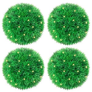 vidaXL Boules de buis artificielles avec lumi&egrave;res LED 4 pcs vert 12 cm