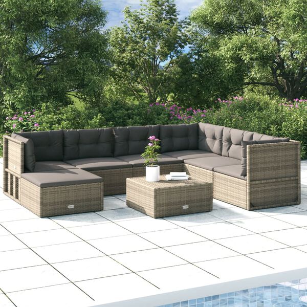 vidaXL Salon de jardin 7 pcs avec coussins Gris R&eacute;sine tress&eacute;e