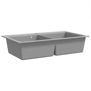 &Eacute;vier de cuisine encastrable &agrave; 2 bacs en granite blanc gris