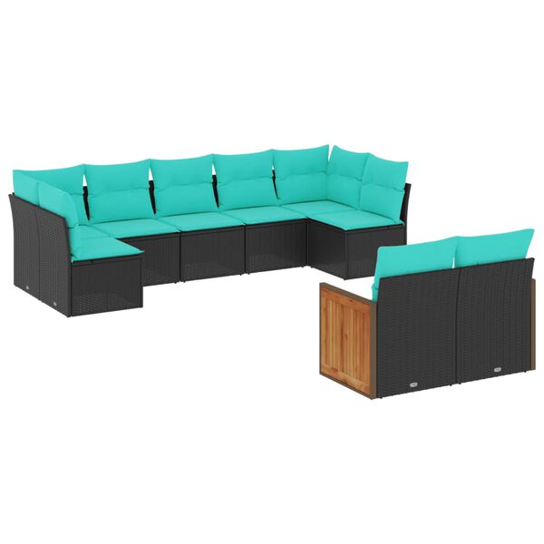 vidaXL Salon de jardin 9 pcs avec coussins noir r&eacute;sine tress&eacute;e