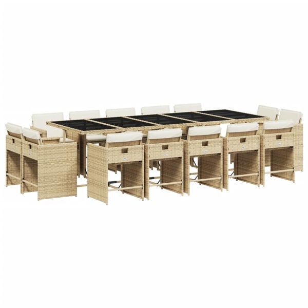 vidaXL Ensemble &agrave; manger de jardin et coussins 15 pcs beige