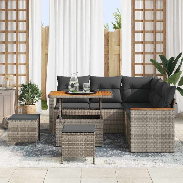 vidaXL Ensemble de canap&eacute; de jardin avec coussin 8 pcs Gris Poly rotin